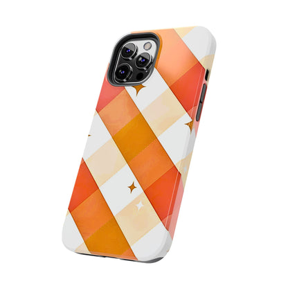 Pastel Orange & Pink Checkered Stars Tough Phone Case | Aesthetic