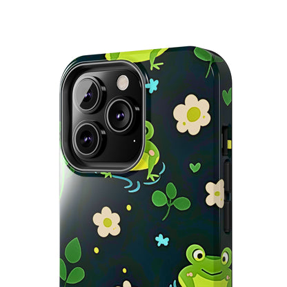 Kawaii Froggy Pattern Black Tough Phone Case | Animals