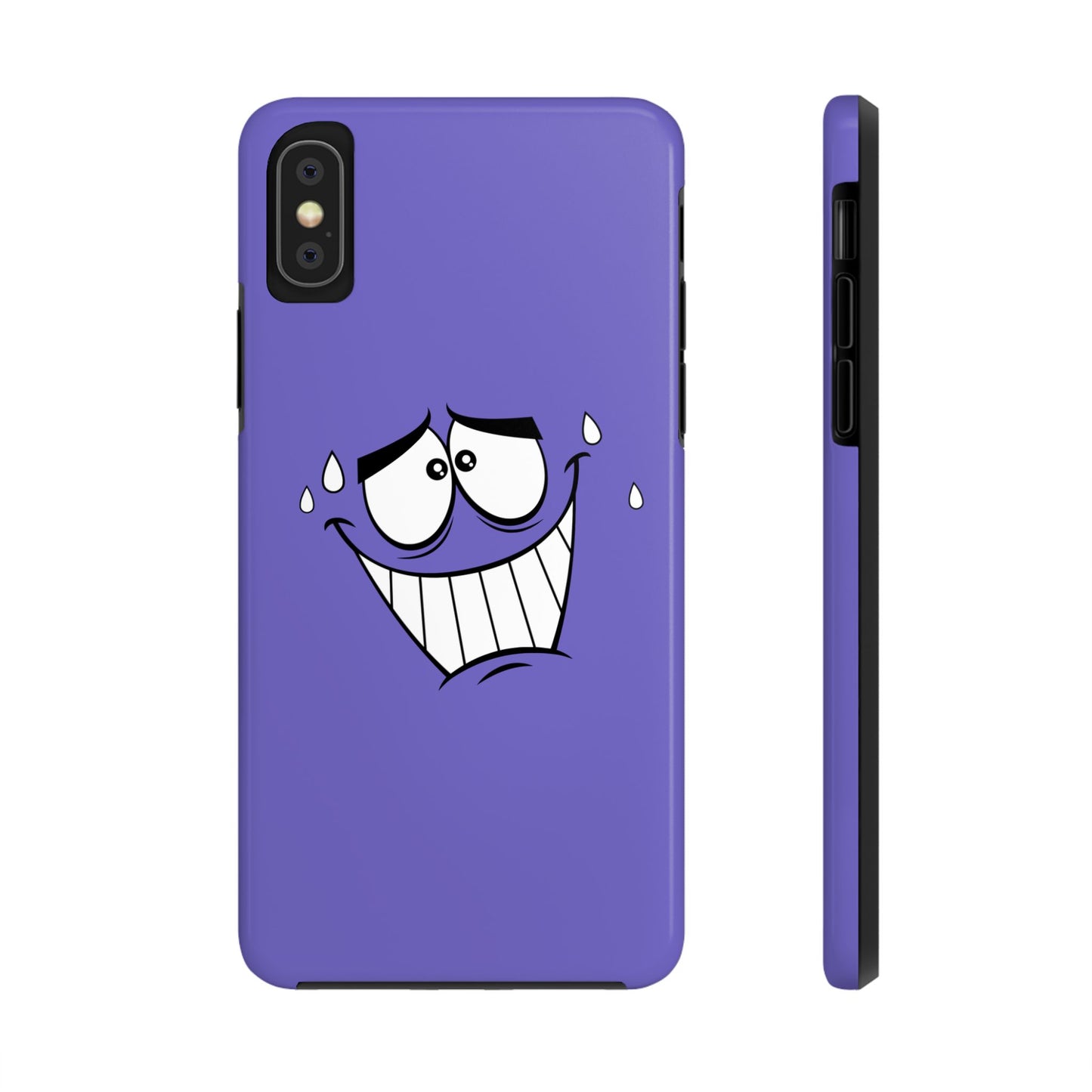 Awkward Nervous Cartoon Face Purple Background Tough Phone Case | Funny