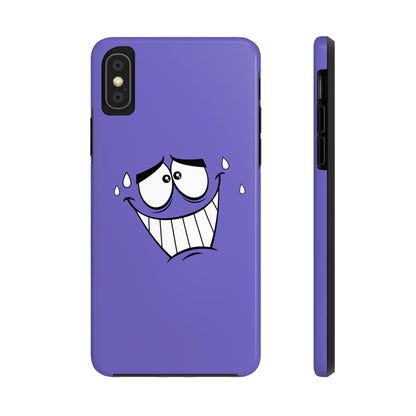 Awkward Nervous Cartoon Face Purple Background Tough Phone Case | Funny