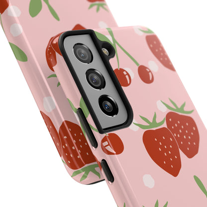 Cute Pink and Red Cherry and Strawberry Tough Phone Case | Food