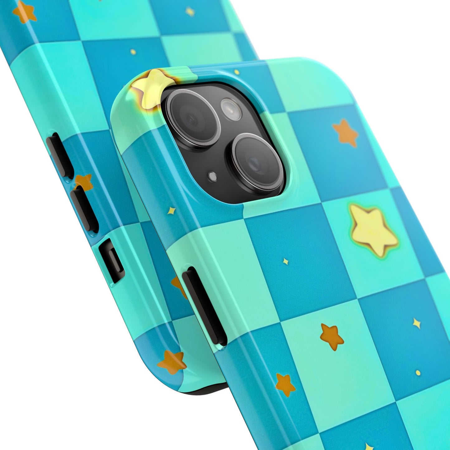 Vibrant Preppy Checkered Blue & Yellow Stars Tough Phone Case | Aesthetic