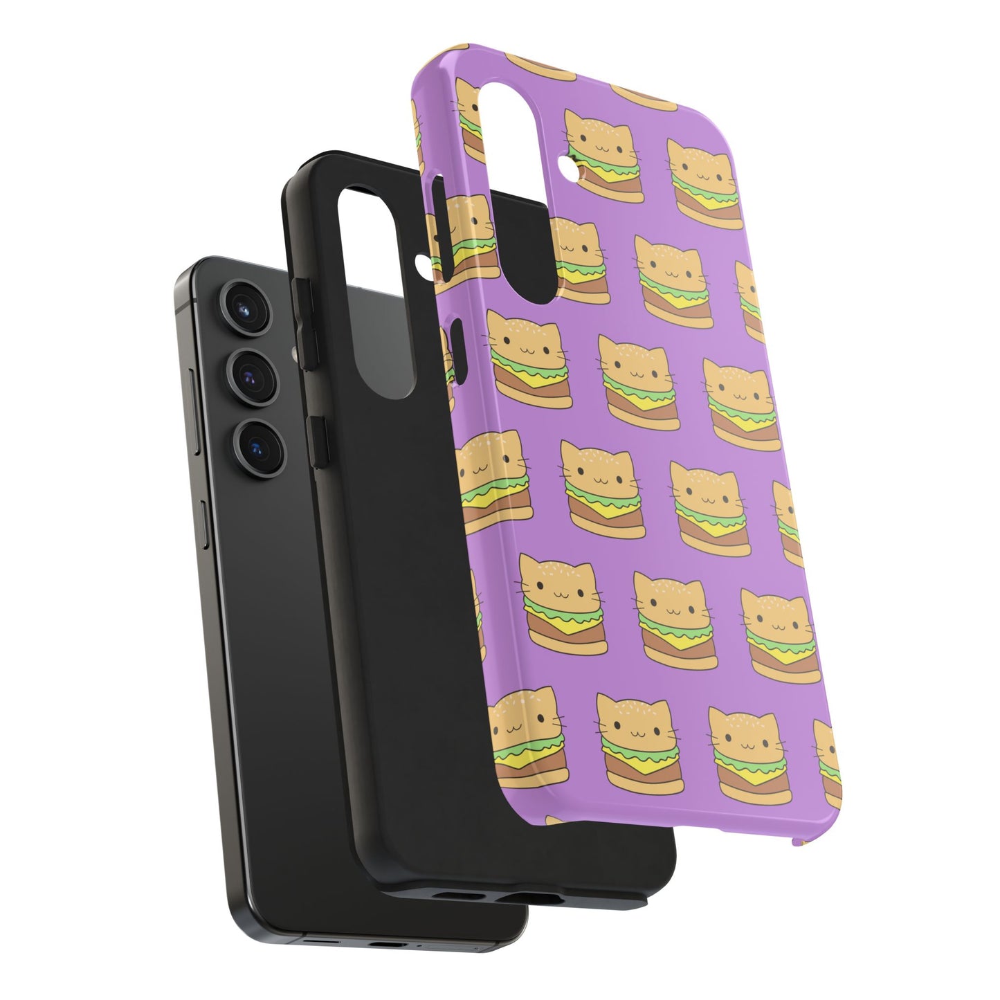 Kawaii Cat Burger Pattern Purple Background Cute Tough Phone Case | Food