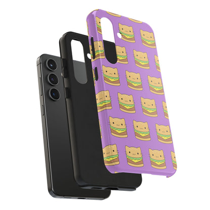 Kawaii Cat Burger Pattern Purple Background Cute Tough Phone Case | Food