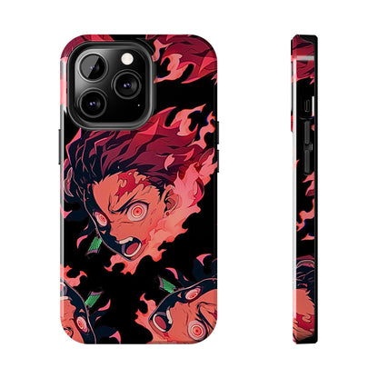 Tanjiro Kamado Flamed Style Black Tough Phone Case | Anime - Demon Slayer