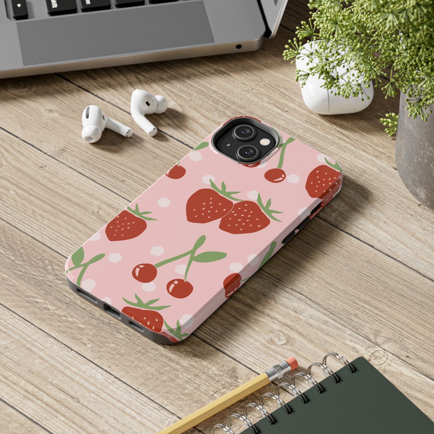 Cute Pink and Red Cherry and Strawberry Tough Phone Case | Food