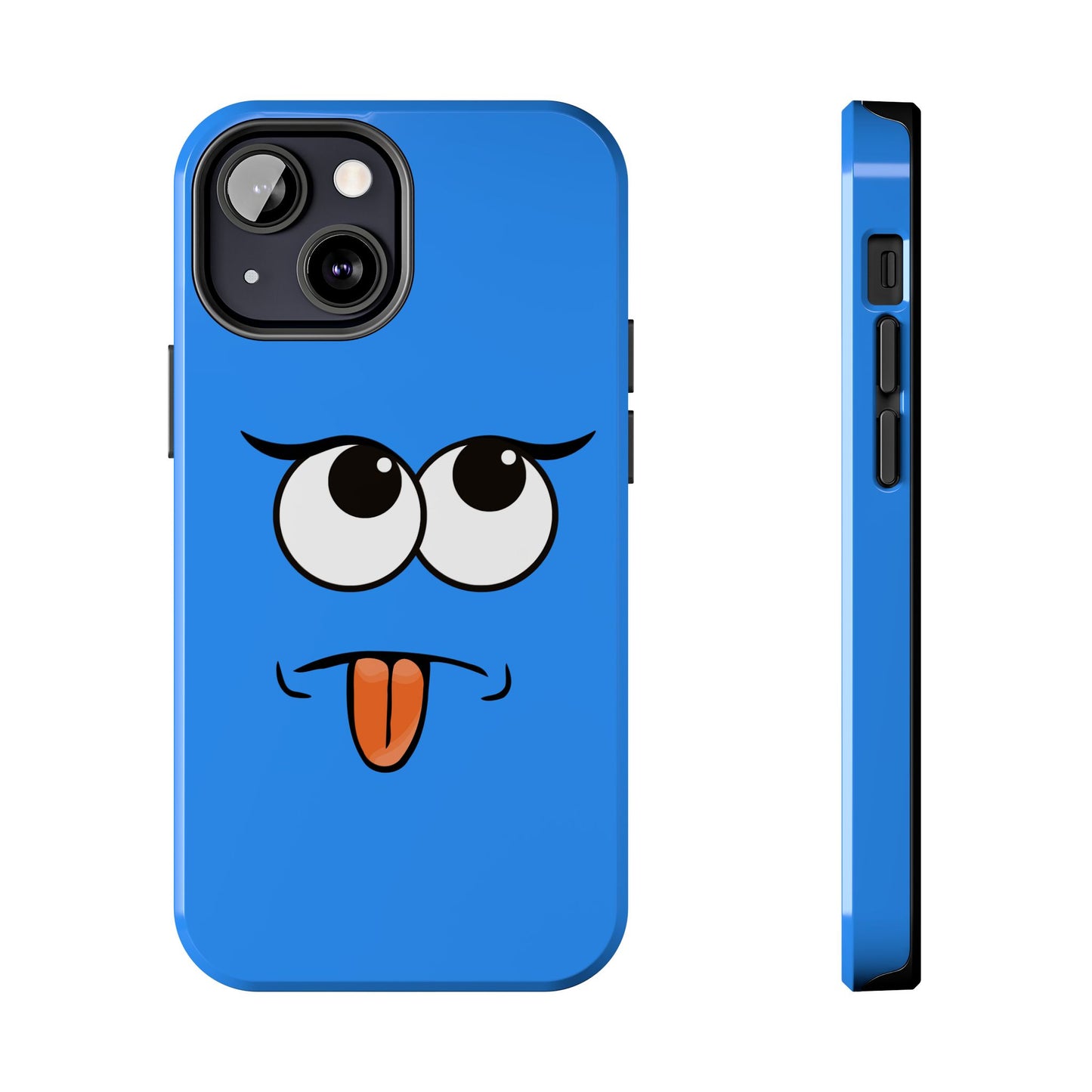 Silly Tongue Out Cartoon Face Blue Background Tough Phone Case | Funny