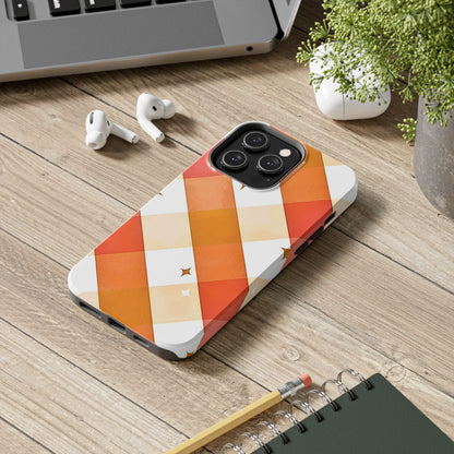 Pastel Orange & Pink Checkered Stars Tough Phone Case | Aesthetic