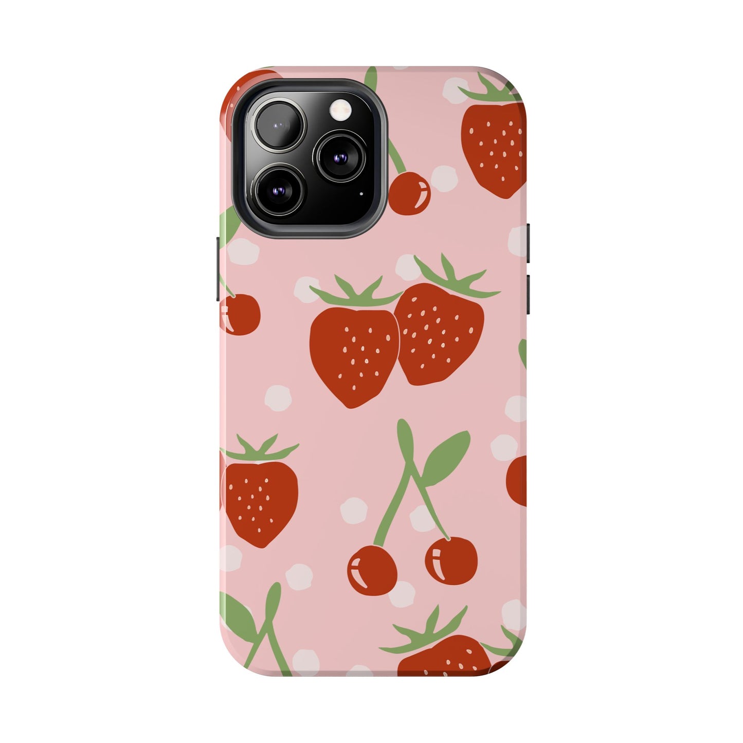 Cute Pink and Red Cherry and Strawberry Tough Phone Case | Food