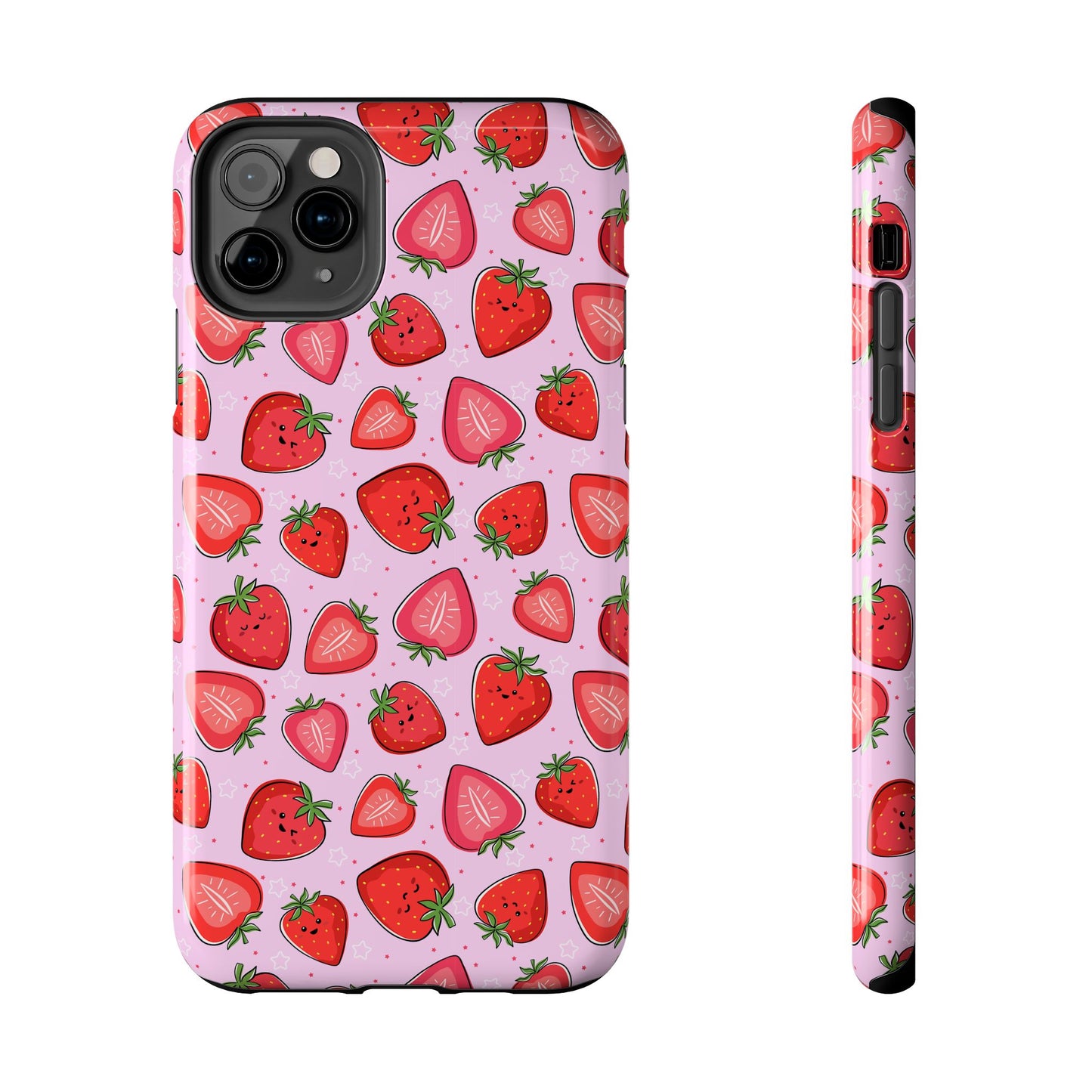 Kawaii Strawberry Cartoon Pattern Pink Aesthetic Tough Phone Case | Food