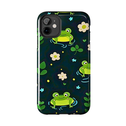 Kawaii Froggy Pattern Black Tough Phone Case | Animals