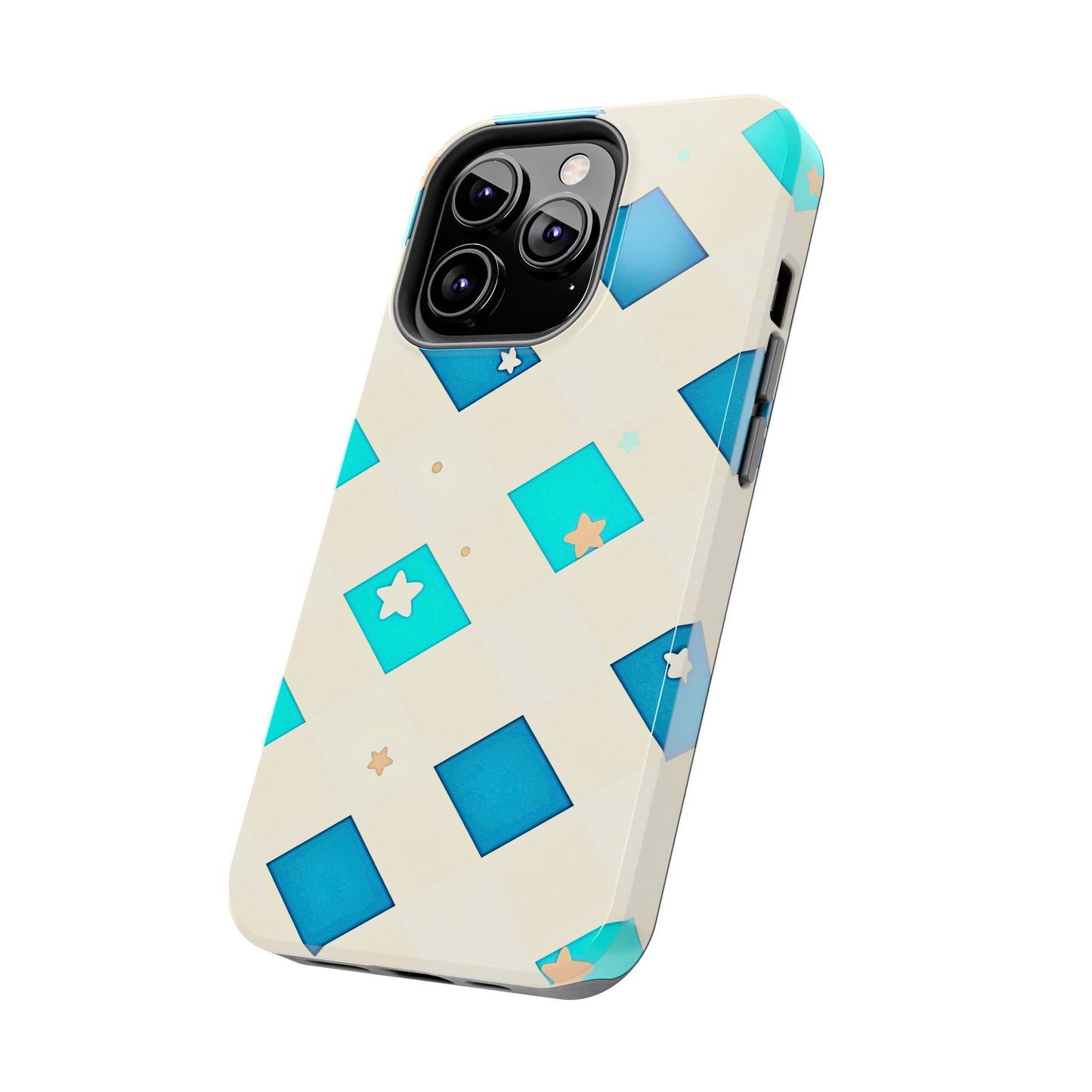 Modern Preppy Checkered Teal Stars Tough Phone Case | Aesthetic