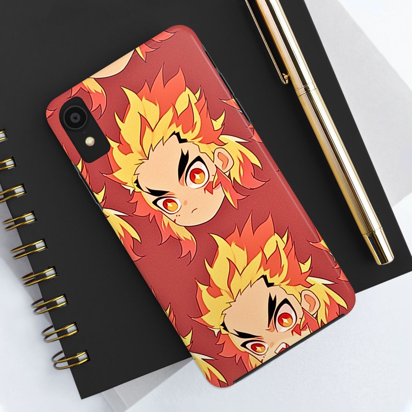 Rengoku Head Pattern Dark Orange Tough Phone Case | Anime - Demon Slayer