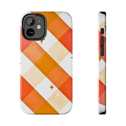 Pastel Orange & Pink Checkered Stars Tough Phone Case | Aesthetic