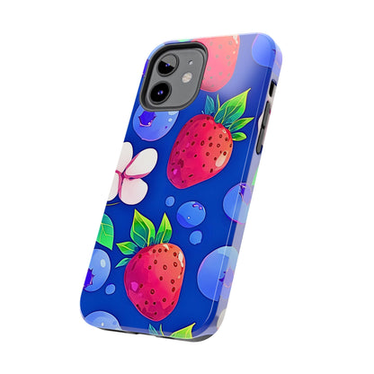 Cute Blueberry Strawberry Fruit Pattern Tough Phone Case | Aesthetic