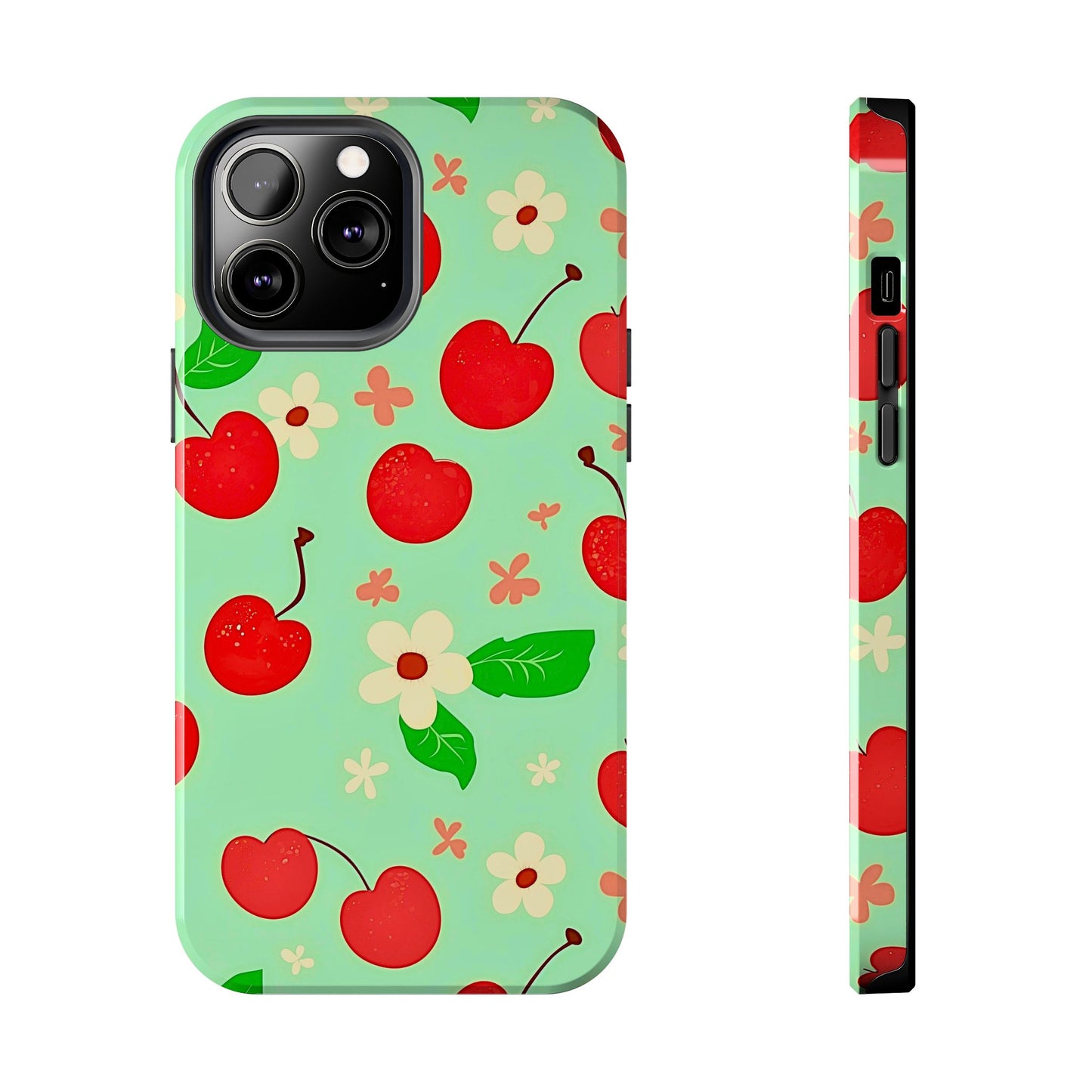 Cute Cherry Flower Pattern Mint Tough Phone Case | Aesthetic