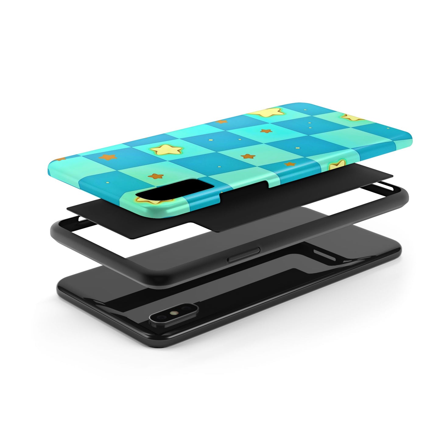Vibrant Preppy Checkered Blue & Yellow Stars Tough Phone Case | Aesthetic