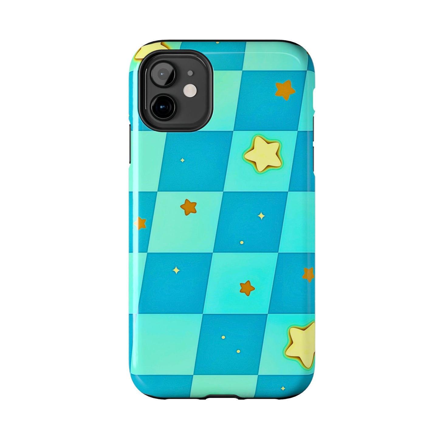 Vibrant Preppy Checkered Blue & Yellow Stars Tough Phone Case | Aesthetic