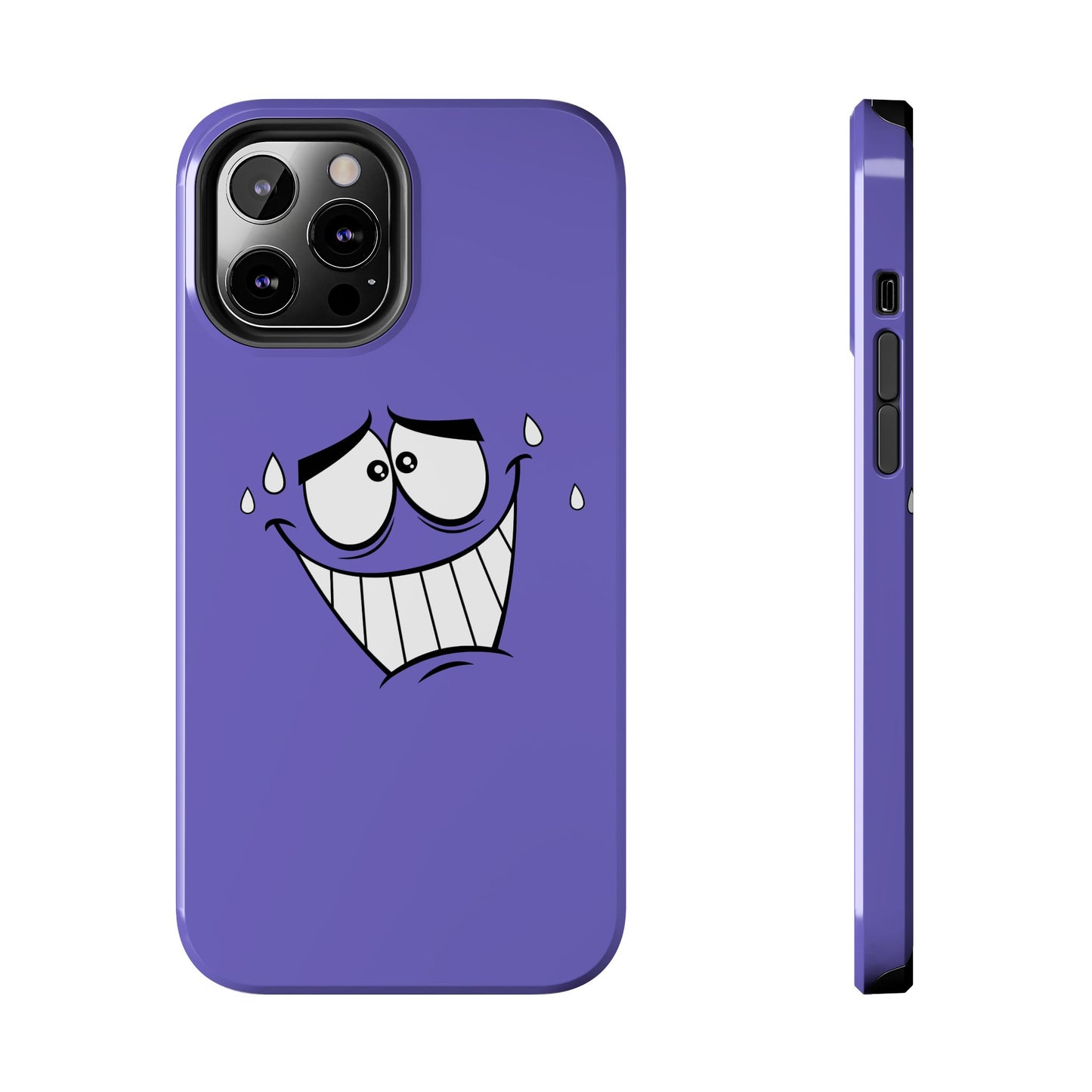 Awkward Nervous Cartoon Face Purple Background Tough Phone Case | Funny