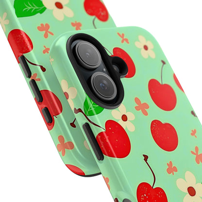 Cute Cherry Flower Pattern Mint Tough Phone Case | Aesthetic