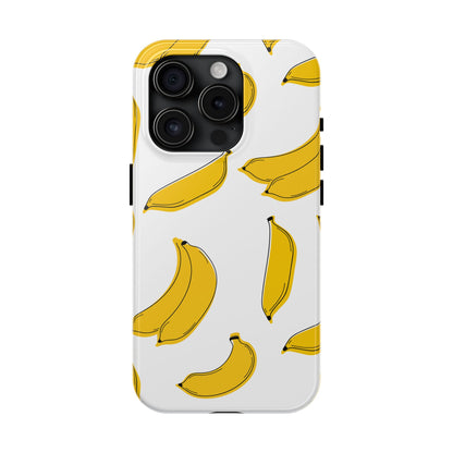 Bold Yellow Banana Pattern Minimal Line Art Tough Phone Case | Food