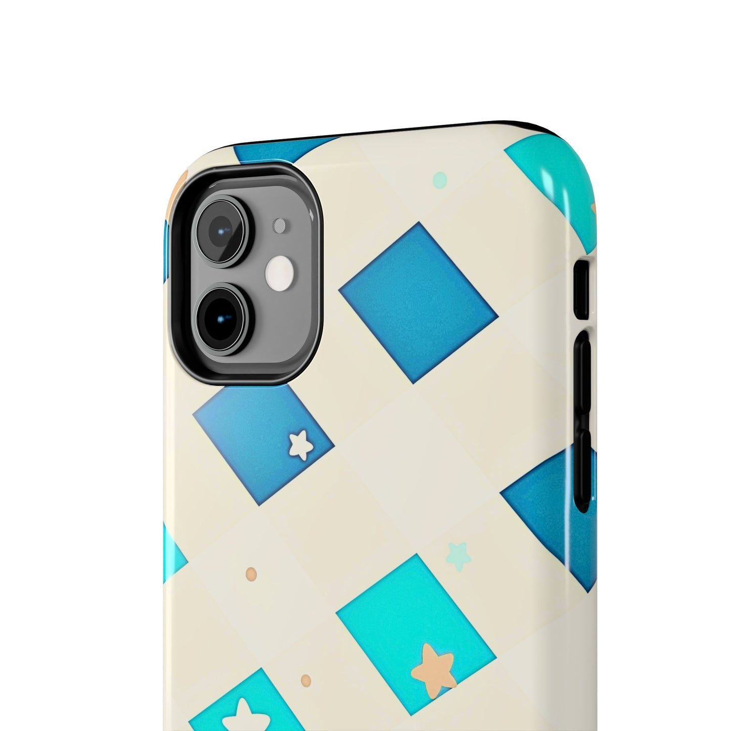 Modern Preppy Checkered Teal Stars Tough Phone Case | Aesthetic