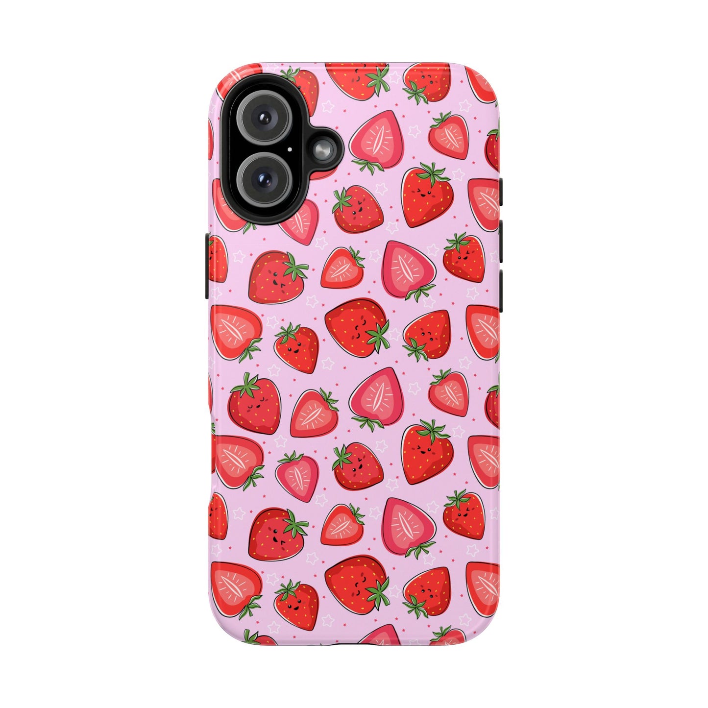 Kawaii Strawberry Cartoon Pattern Pink Aesthetic Tough Phone Case | Food
