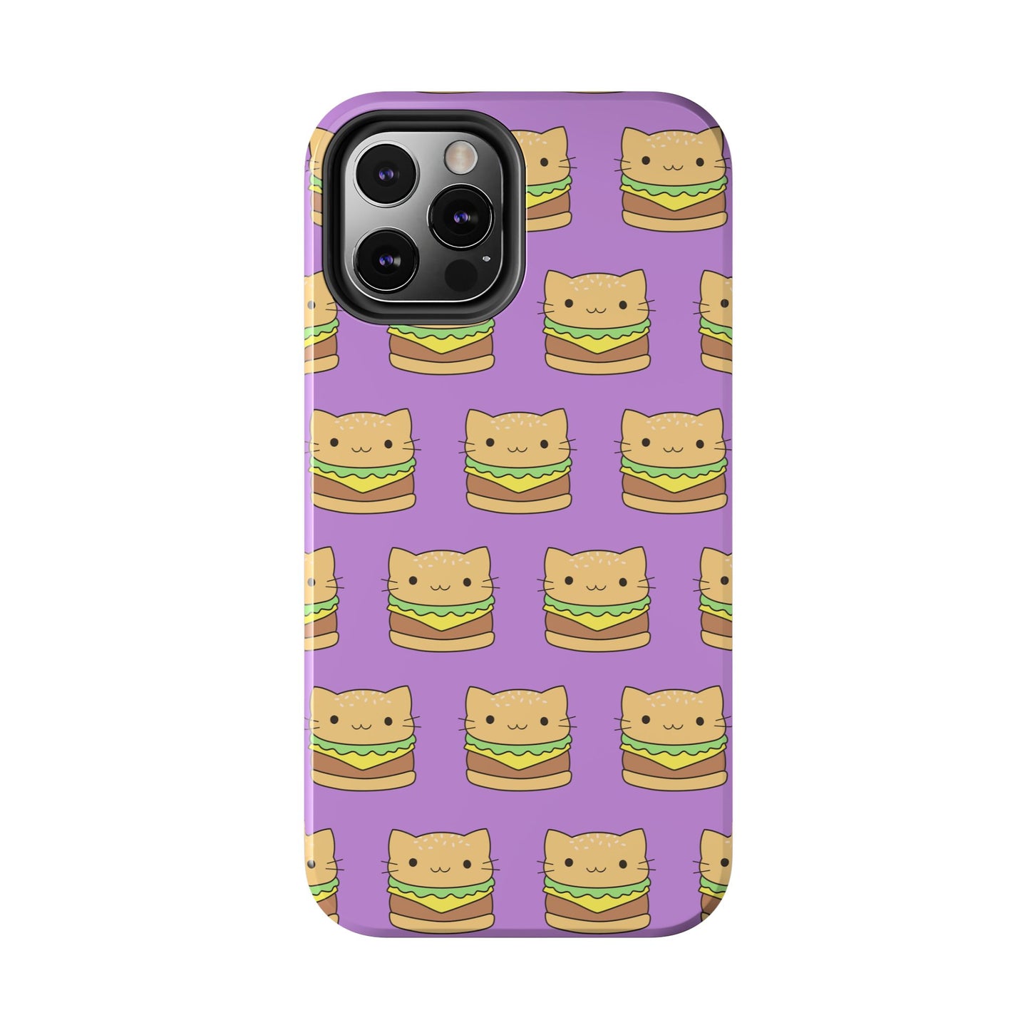 Kawaii Cat Burger Pattern Purple Background Cute Tough Phone Case | Food