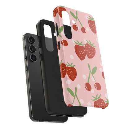 Cute Pink and Red Cherry and Strawberry Tough Phone Case | Food