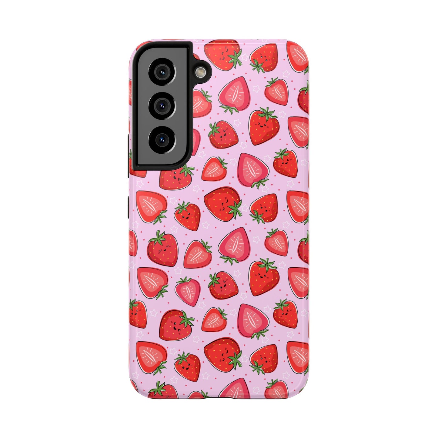 Kawaii Strawberry Cartoon Pattern Pink Aesthetic Tough Phone Case | Food