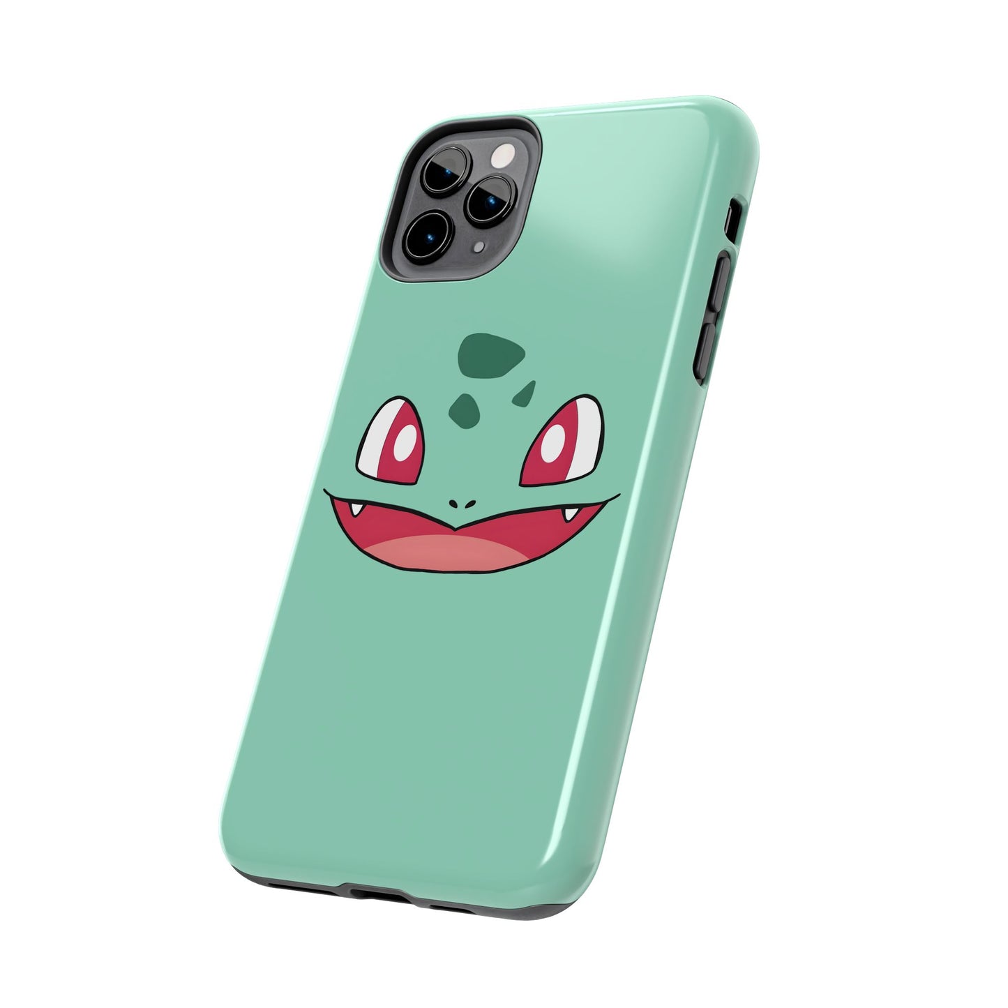 Green Leaf Dino Smile Red Eyes Cute Creature Tough Phone Case | Anime