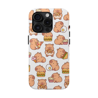 Cute Capybara Eating Pizza Ice Cream & Snacks Cartoon Food Tough Phone Case | Animals