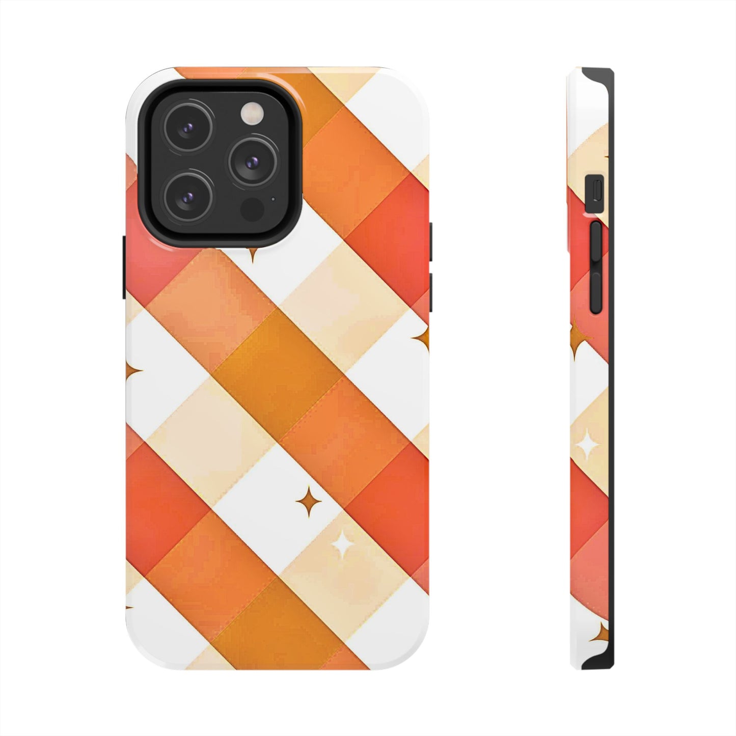 Pastel Orange & Pink Checkered Stars Tough Phone Case | Aesthetic