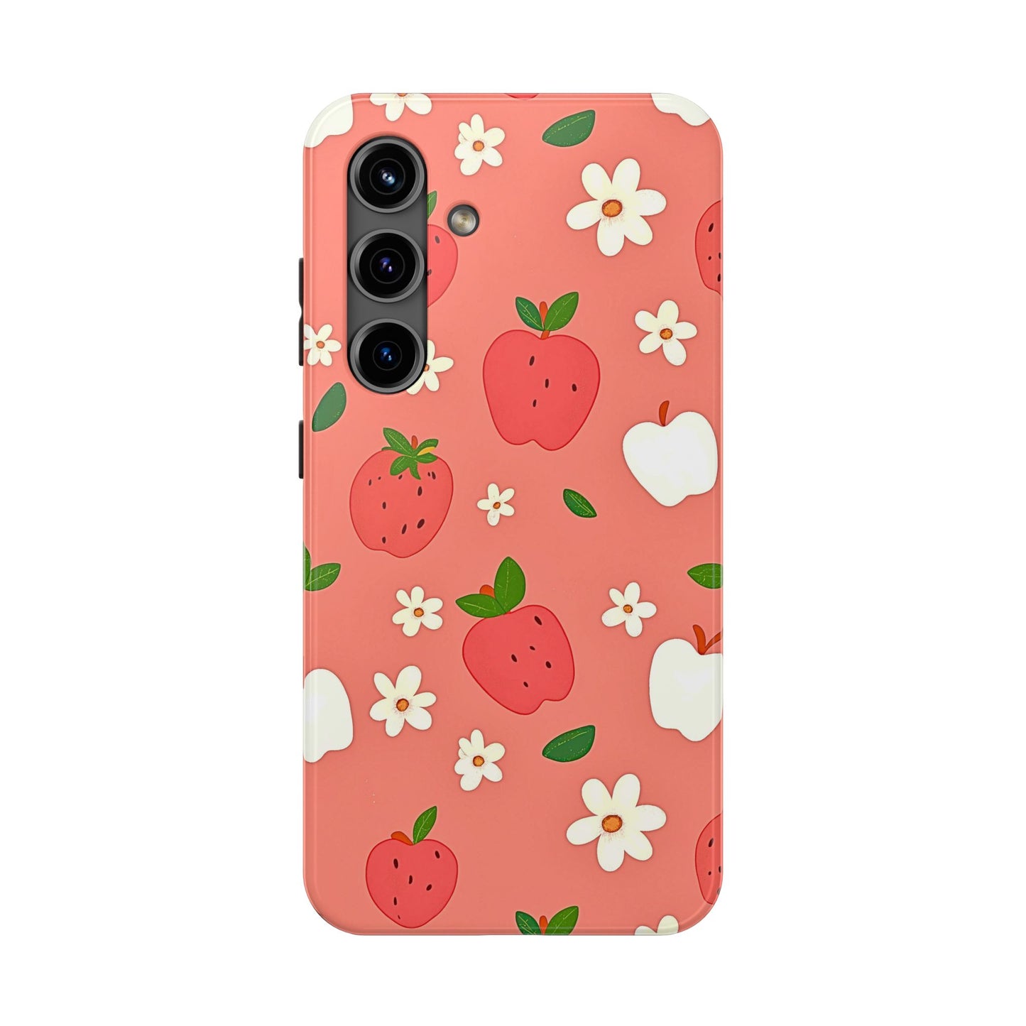 Strawberry Apple Flower Pattern Pink Tough Phone Case | Aesthetic