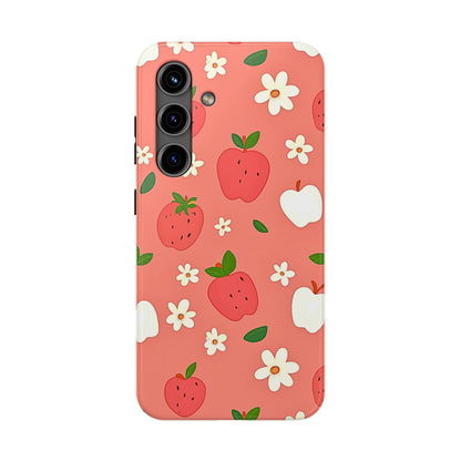 Strawberry Apple Flower Pattern Pink Tough Phone Case | Aesthetic