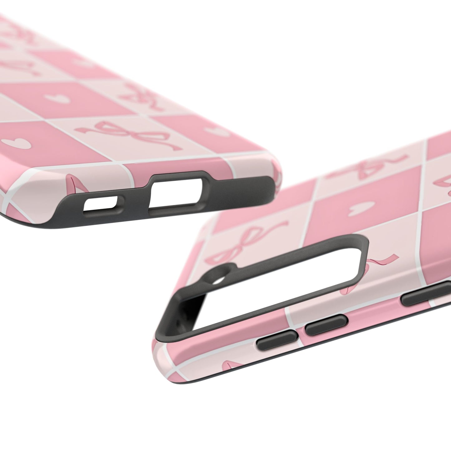 Girly Pink Bow and Heart Grid Pastel Tough Phone Case | Aesthetic