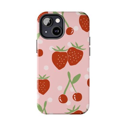 Cute Pink and Red Cherry and Strawberry Tough Phone Case | Food
