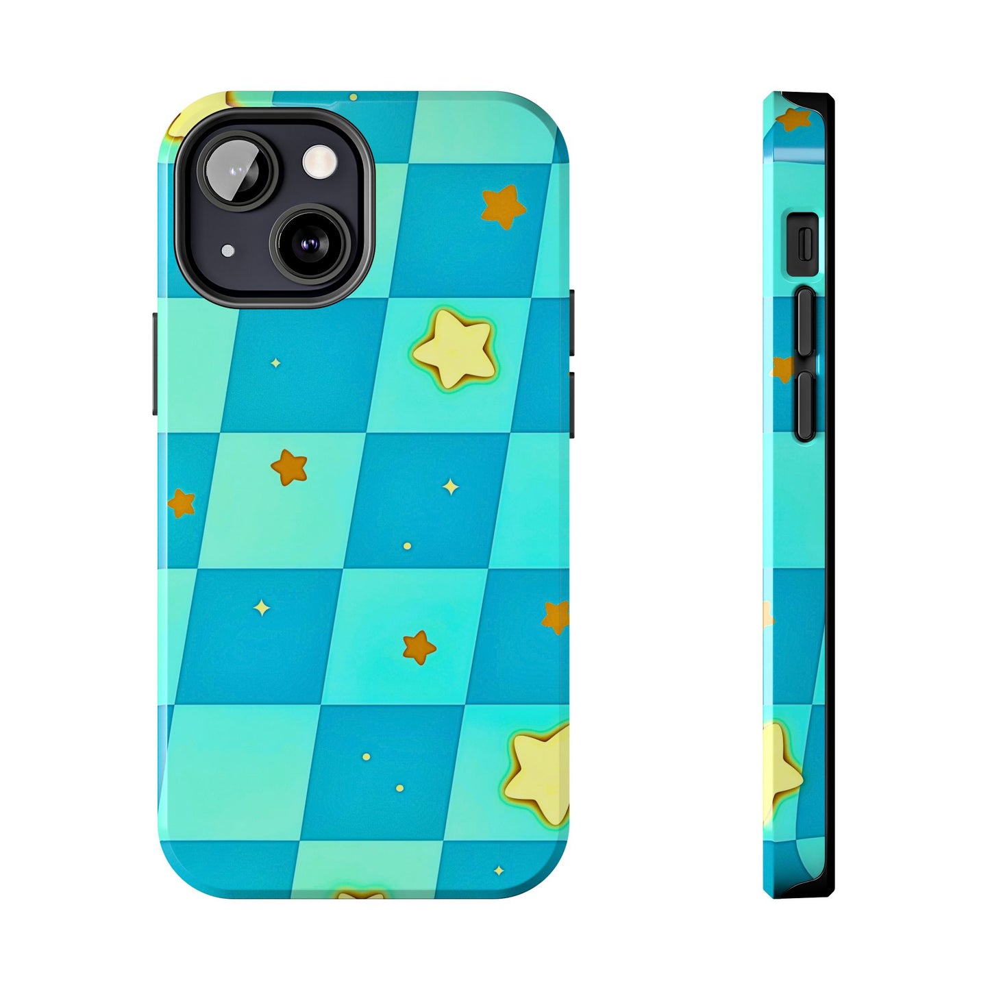 Vibrant Preppy Checkered Blue & Yellow Stars Tough Phone Case | Aesthetic