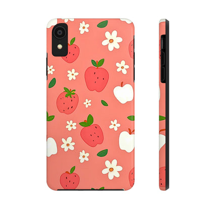 Strawberry Apple Flower Pattern Pink Tough Phone Case | Aesthetic