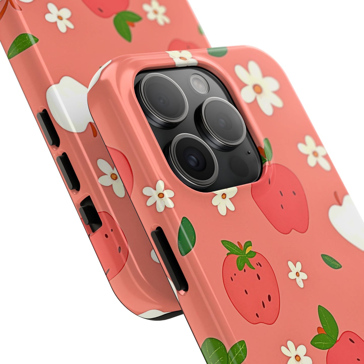 Strawberry Apple Flower Pattern Pink Tough Phone Case | Aesthetic