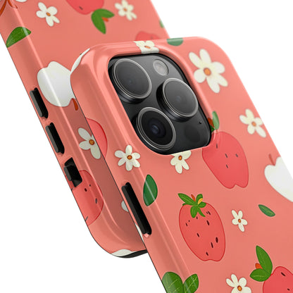 Strawberry Apple Flower Pattern Pink Tough Phone Case | Aesthetic