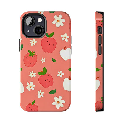 Strawberry Apple Flower Pattern Pink Tough Phone Case | Aesthetic