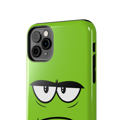 Grumpy Mood Face Green Background Funny Expression Tough Phone Case | Funny