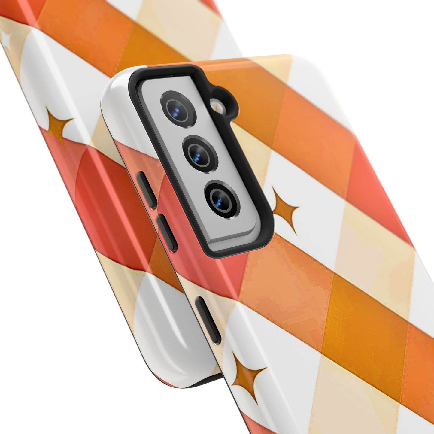 Pastel Orange & Pink Checkered Stars Tough Phone Case | Aesthetic