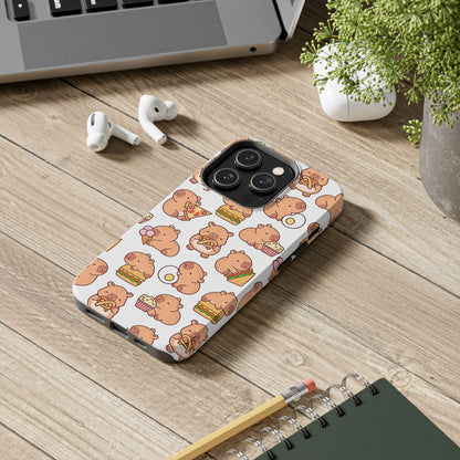 Cute Capybara Eating Pizza Ice Cream & Snacks Cartoon Food Tough Phone Case | Animals
