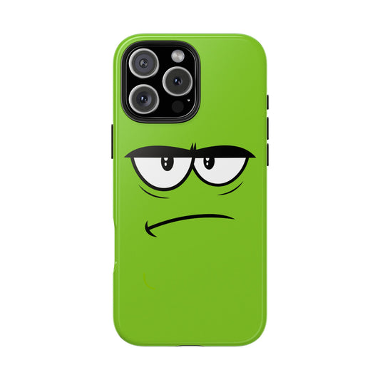Grumpy Mood Face Green Background Funny Expression Tough Phone Case | Funny