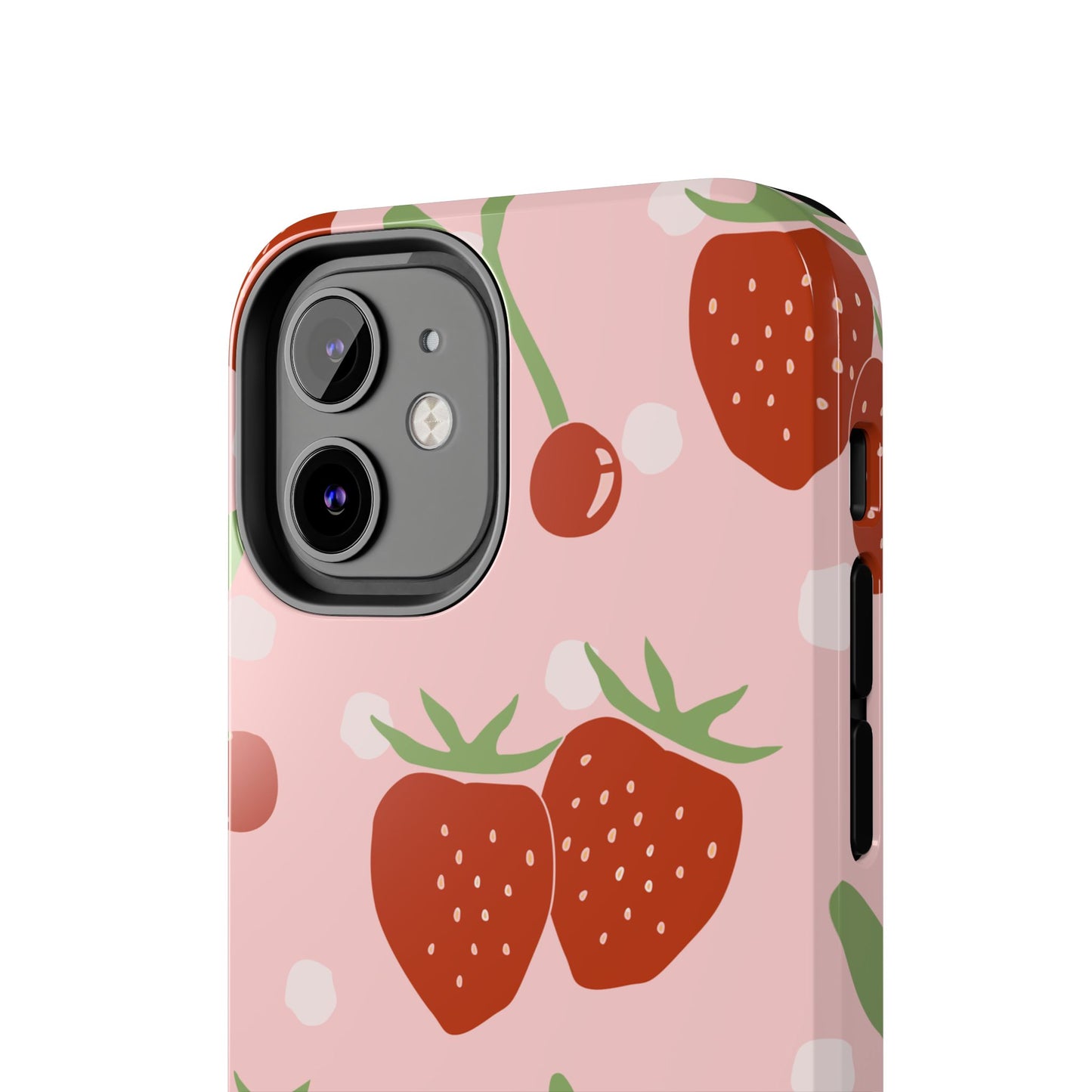 Cute Pink and Red Cherry and Strawberry Tough Phone Case | Food