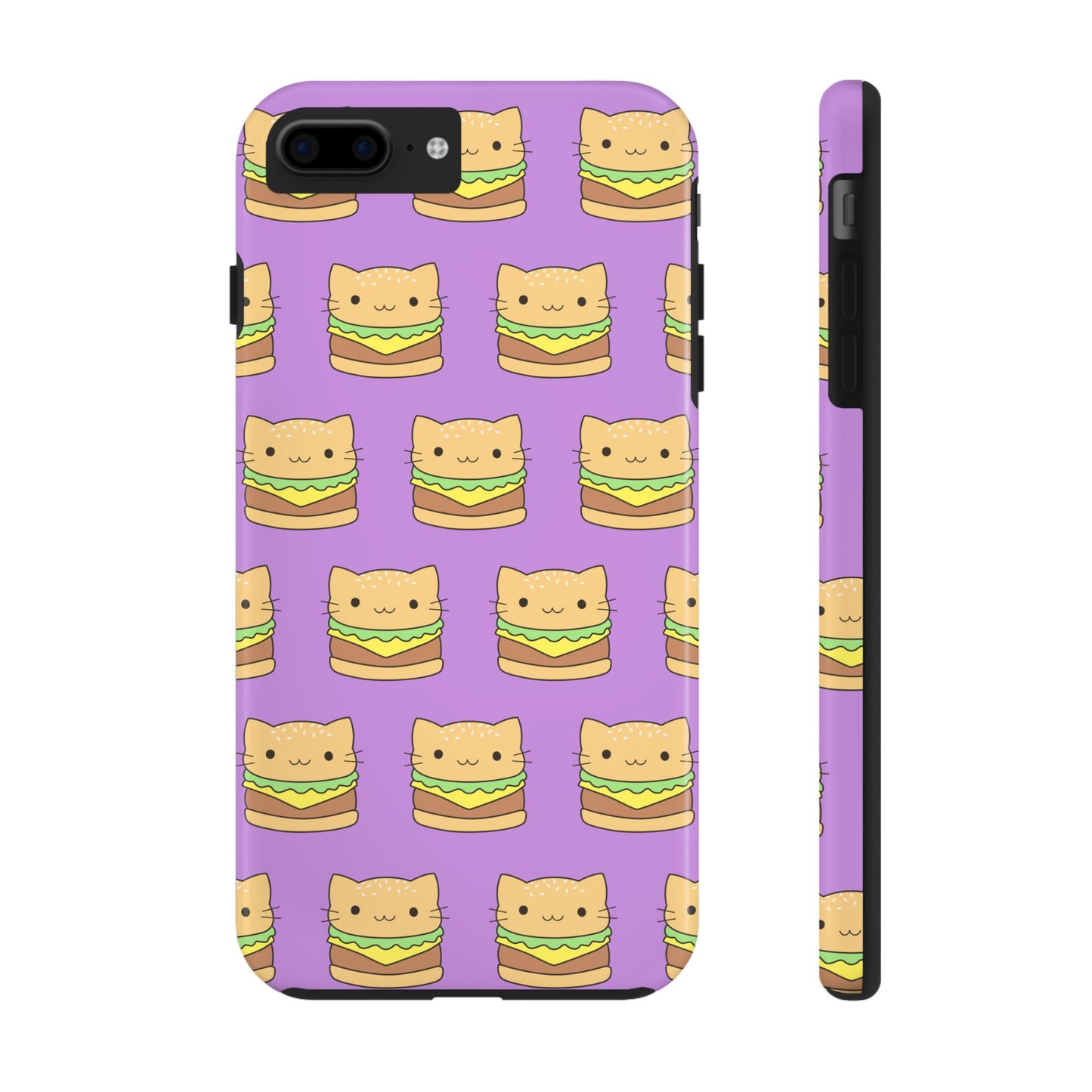 Kawaii Cat Burger Pattern Purple Background Cute Tough Phone Case | Food