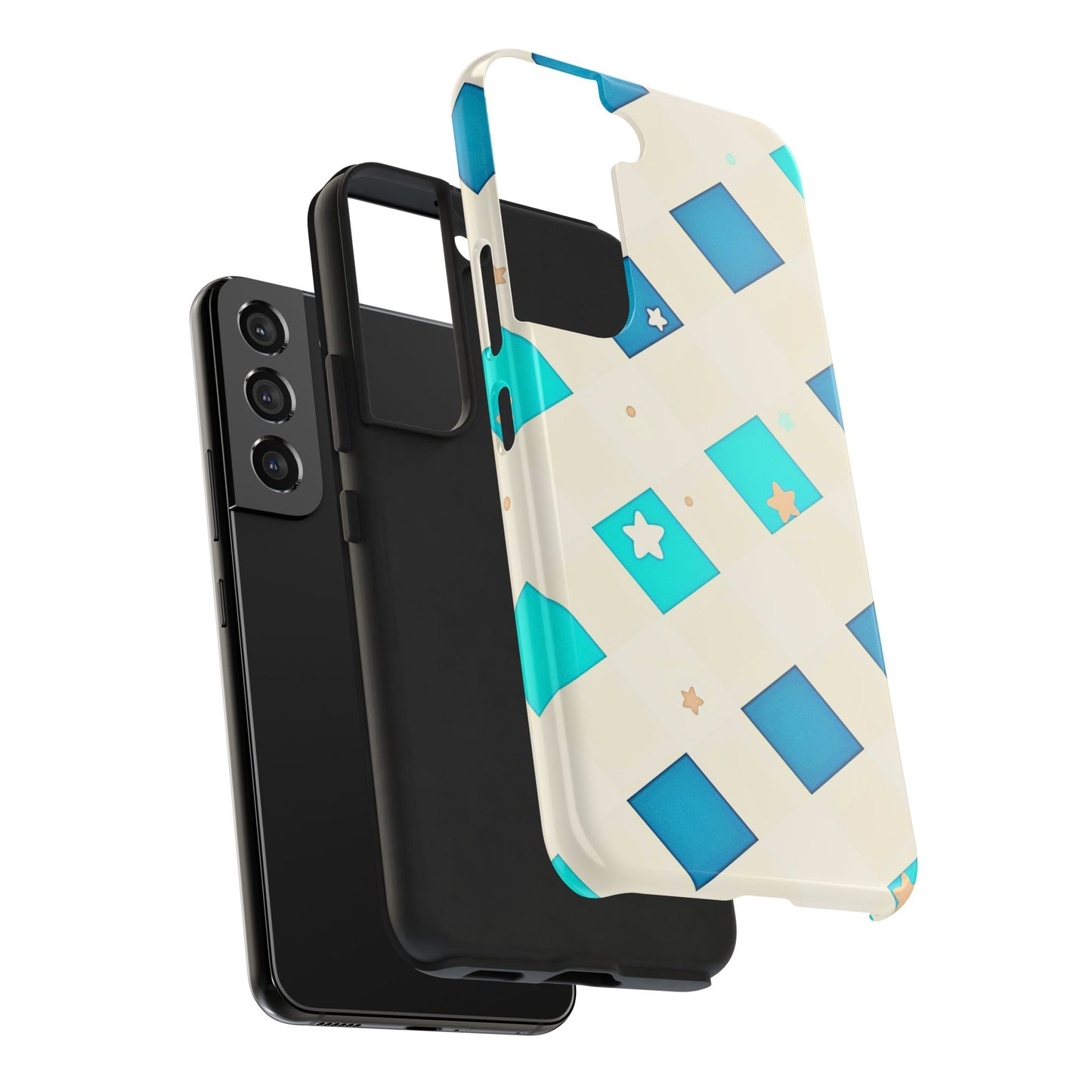 Modern Preppy Checkered Teal Stars Tough Phone Case | Aesthetic
