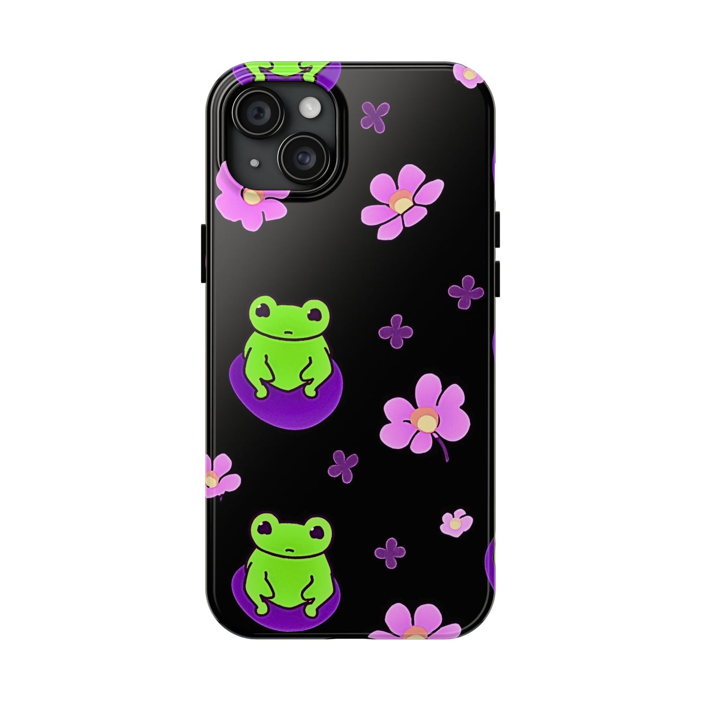 Cute Frog & Pink Flowers Pattern Style Tough Phone Case | Animals